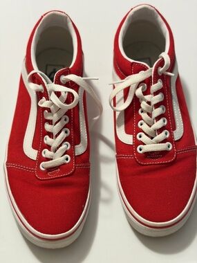 Vans Red Canvas Low-Top Sneakers with White Stripe